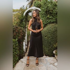 Show Me Your Mumu Jasmine Halter Midi in Black Luxe Satin size Large